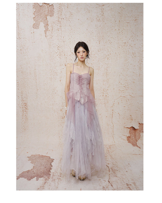 Fragmented Memories Anna Smocked Maxi Dress Purple