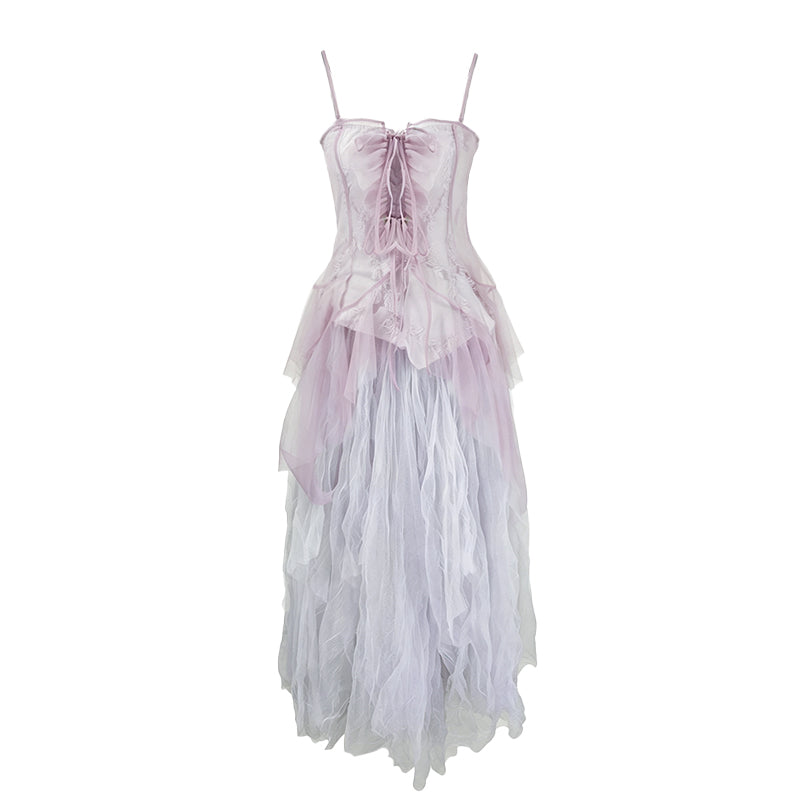 Fragmented Memories Anna Smocked Maxi Dress Purple