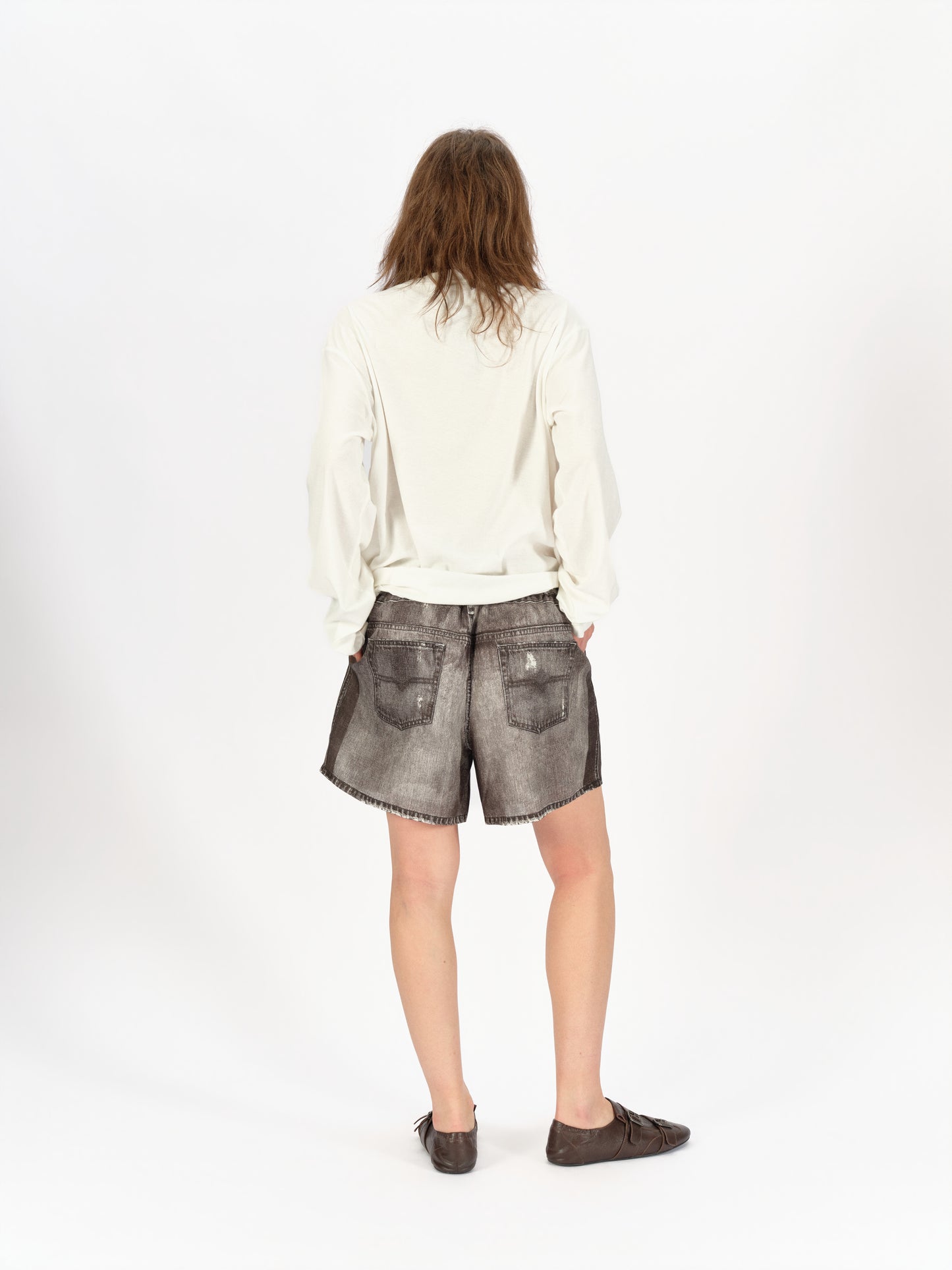 Denim-Print Ramie Shorts