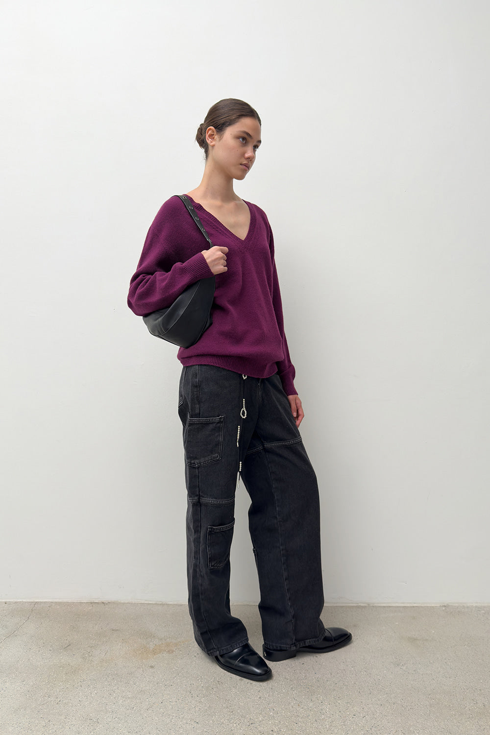 V NECK CASHMERE KNIT-WINE