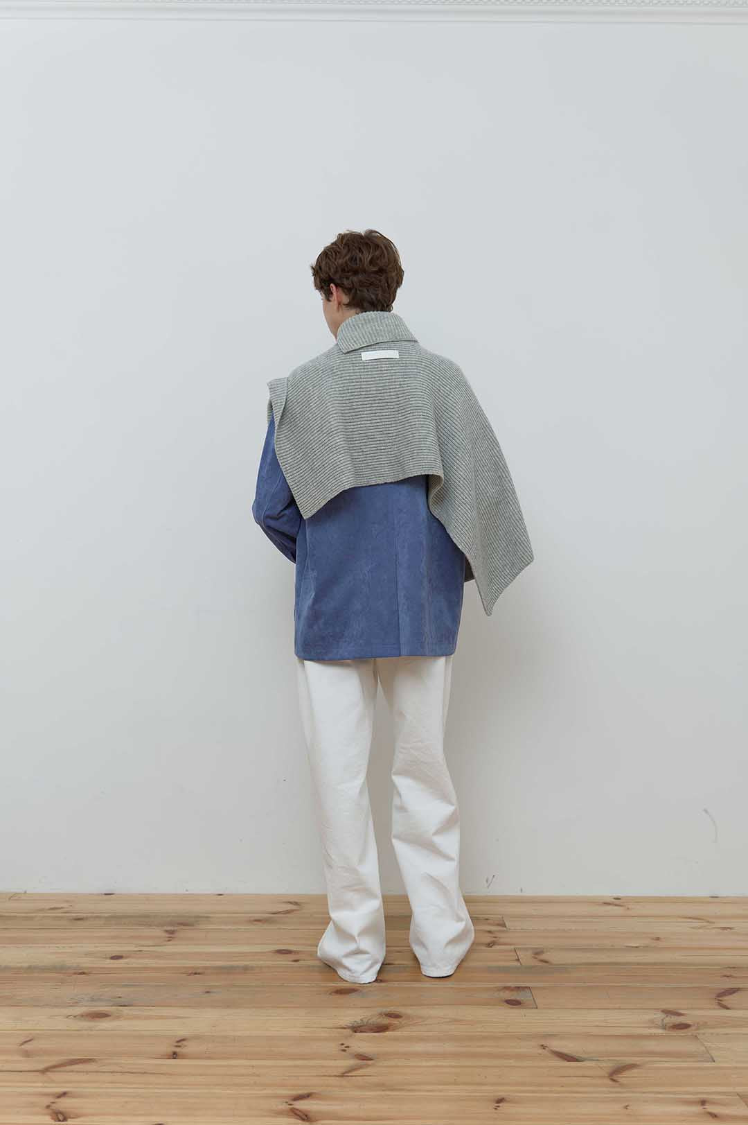 SLIT WOOL KNIT CAPE MELANGE