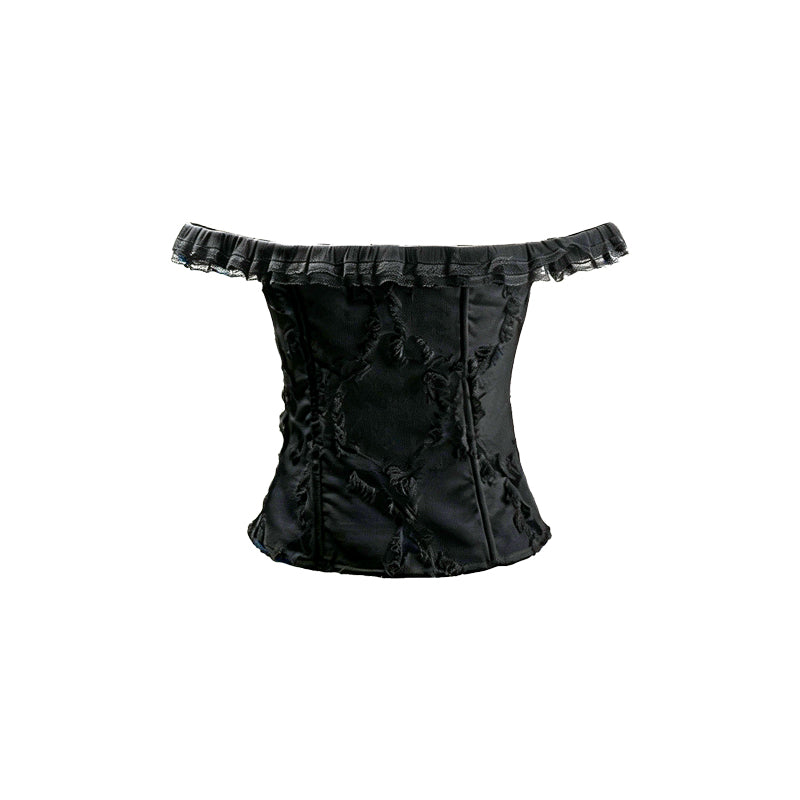 One-Shoulder Jacquard Bustier Top Black