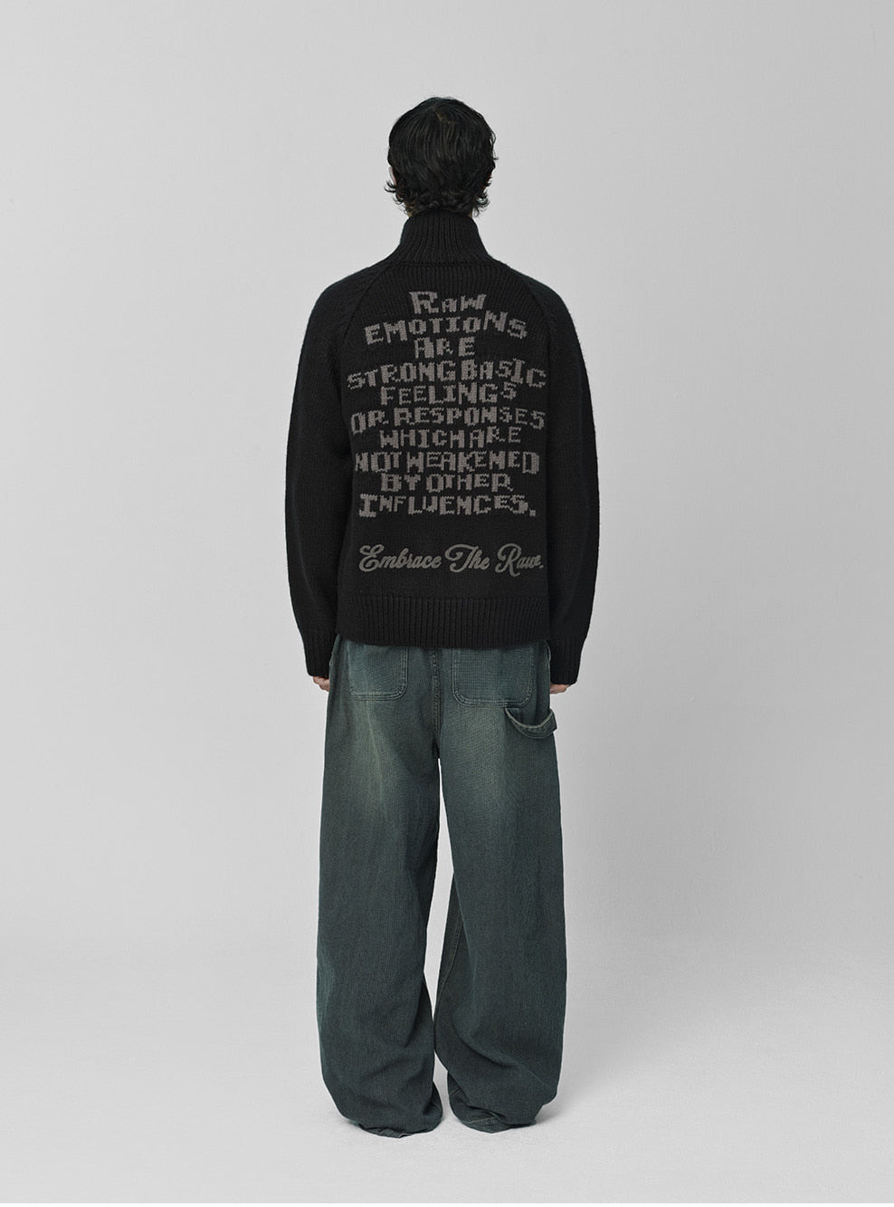 Raw Intarsia Cowichan Knit Zip-Up Black