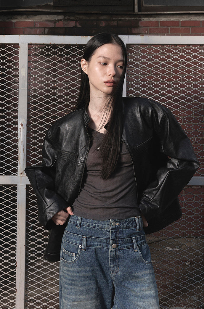 LEATHER ZIP-UP JACKET