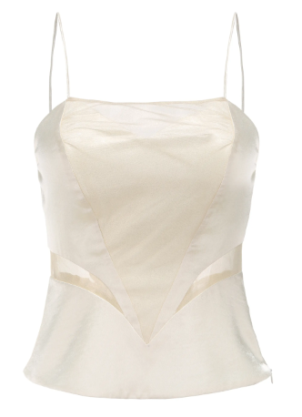 White Mesh Panel Camisole Top