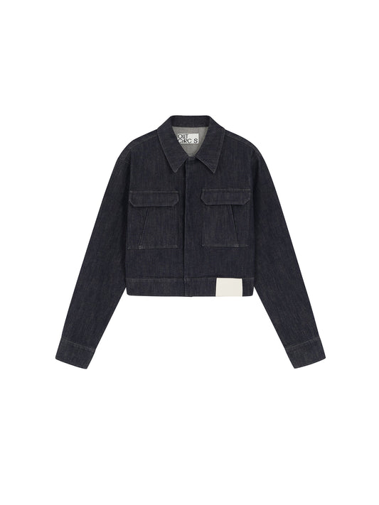 Cropped Raw Denim Boxy Jacket