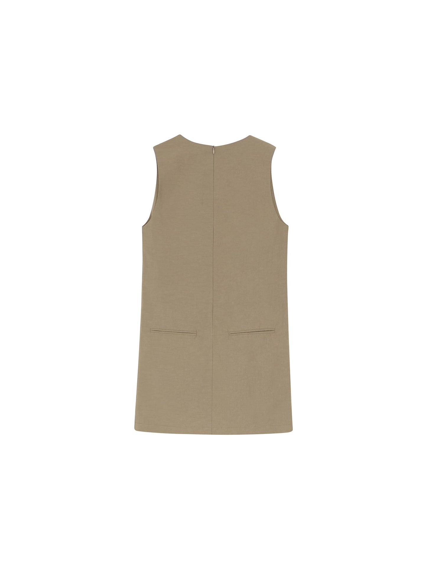 Draped Collar Linen-Blend Short Dress