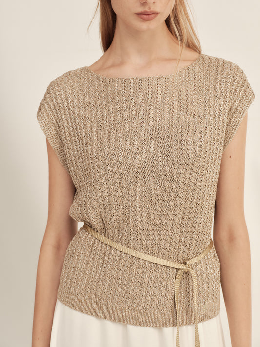 Gold-Dusted Short-Sleeve Knit Top