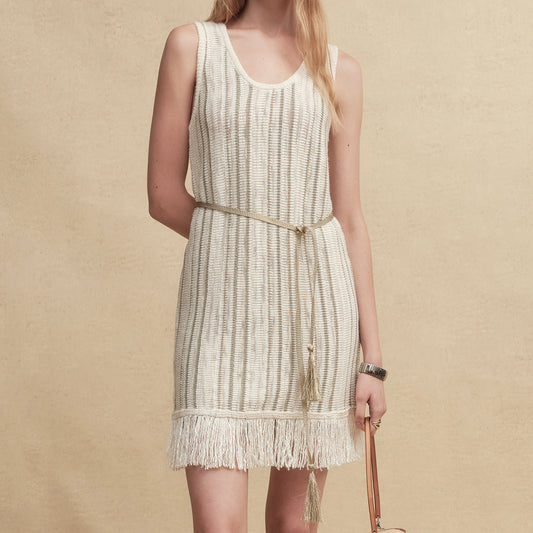 Mixed Silk-Lace Tassel Trim Knit Dress