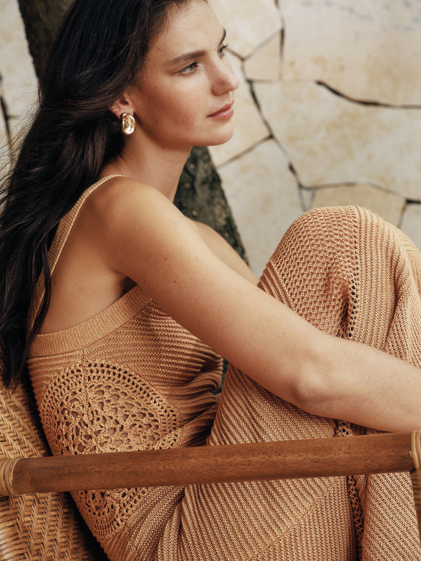 Textured Crochet Knit Resort Maxi Dress