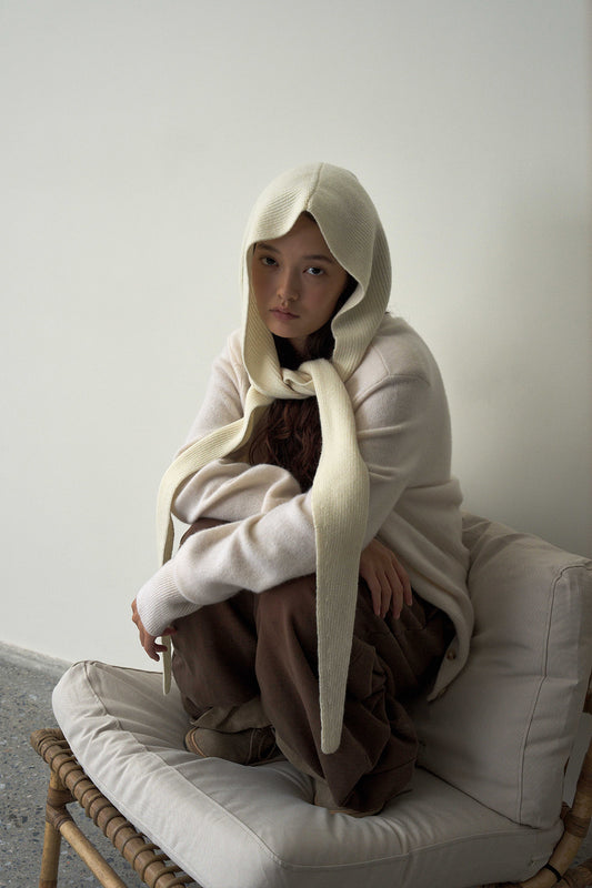Cashmere Hooded Scarf White