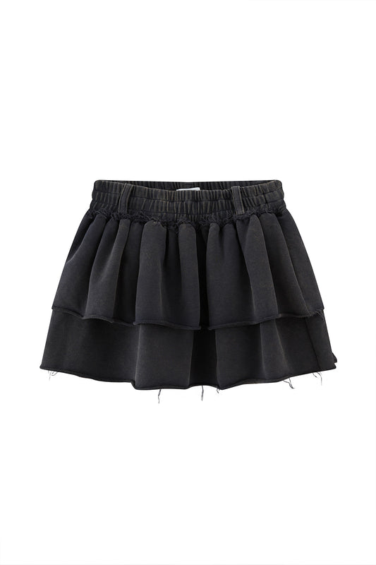 Distressed Sweatshirt Mini Skirt-Dark Gray