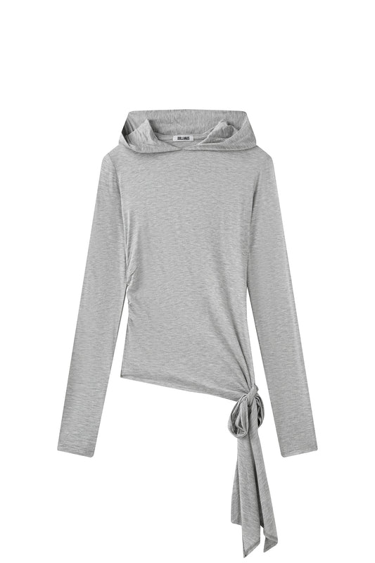Ruched Hooded Top-Gray