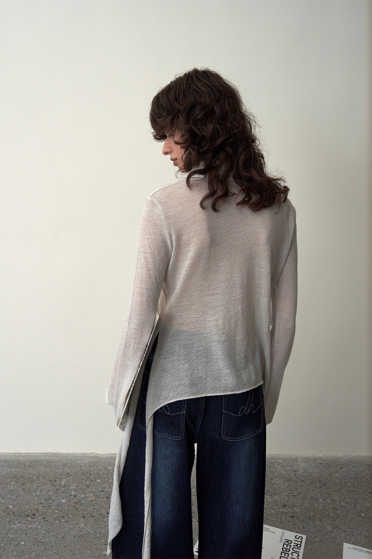 Side-Tie Long-Sleeve Top-Cream