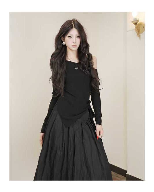 Diagonal Wrap Basic Top Black