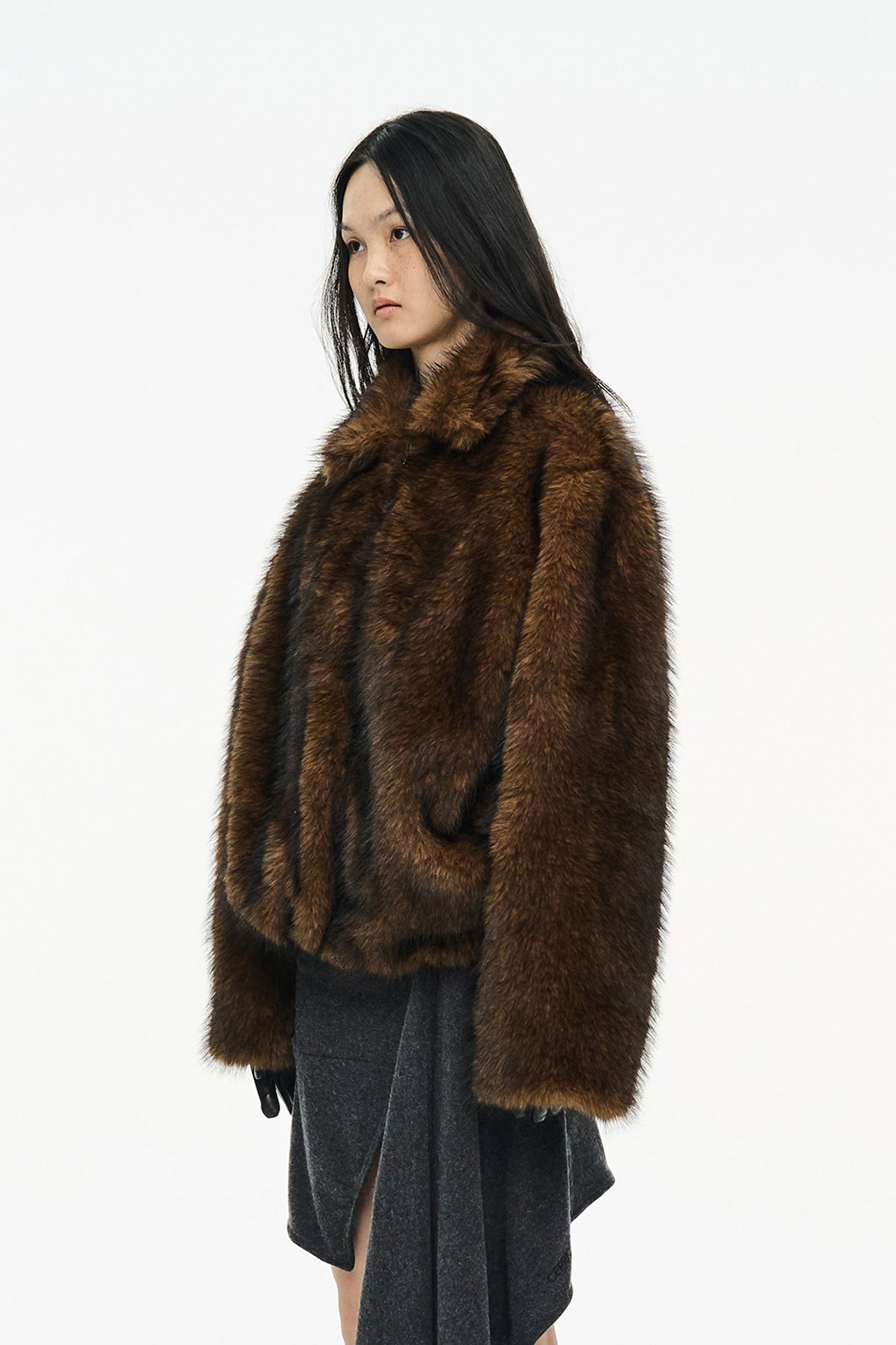 BRUSHED FUR JACKET / BROWN
