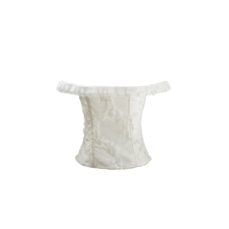 One-Shoulder Jacquard Bustier Top White