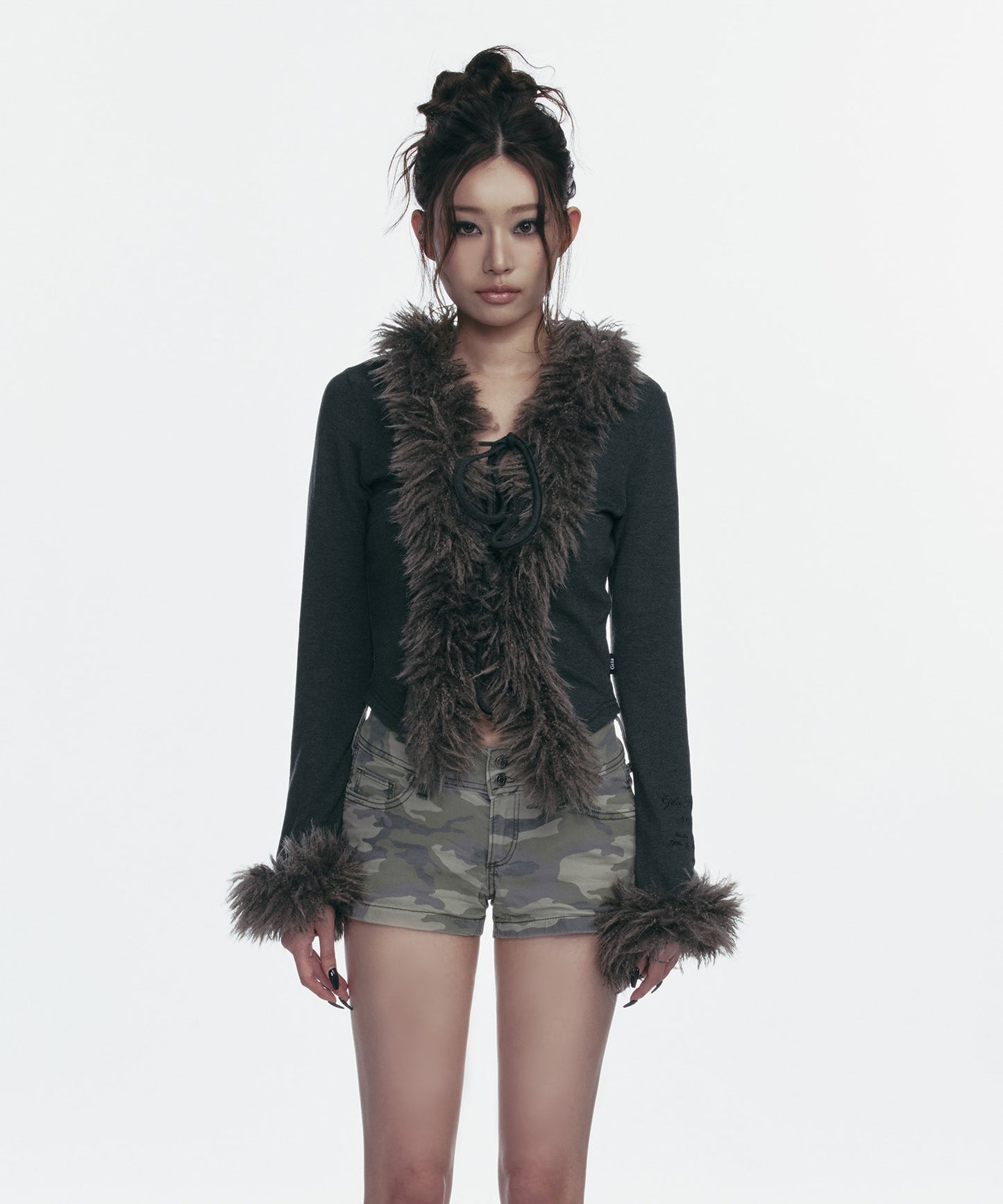 FUR TRIMMING CARDIGAN_BLACK