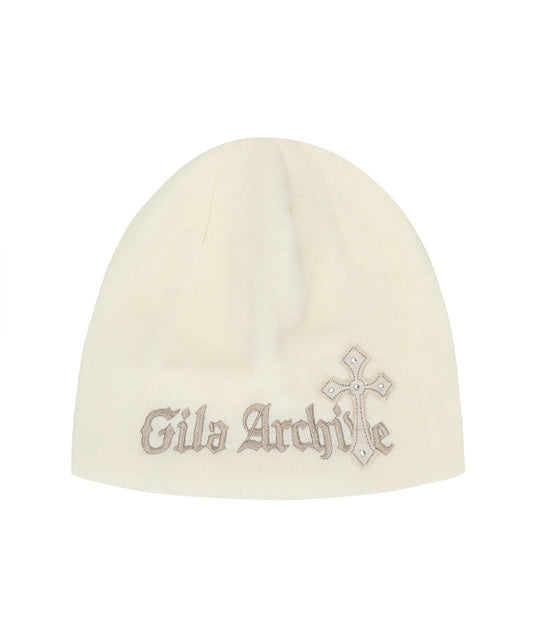 CROSS PATCHED LOGO BEANIE_IVORY