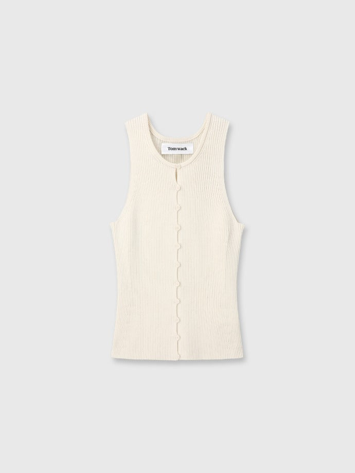 BUTTON RIBBED SLEEVELESS CARDIGAN