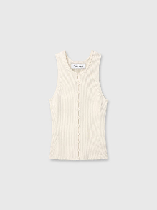 BUTTON RIBBED SLEEVELESS CARDIGAN