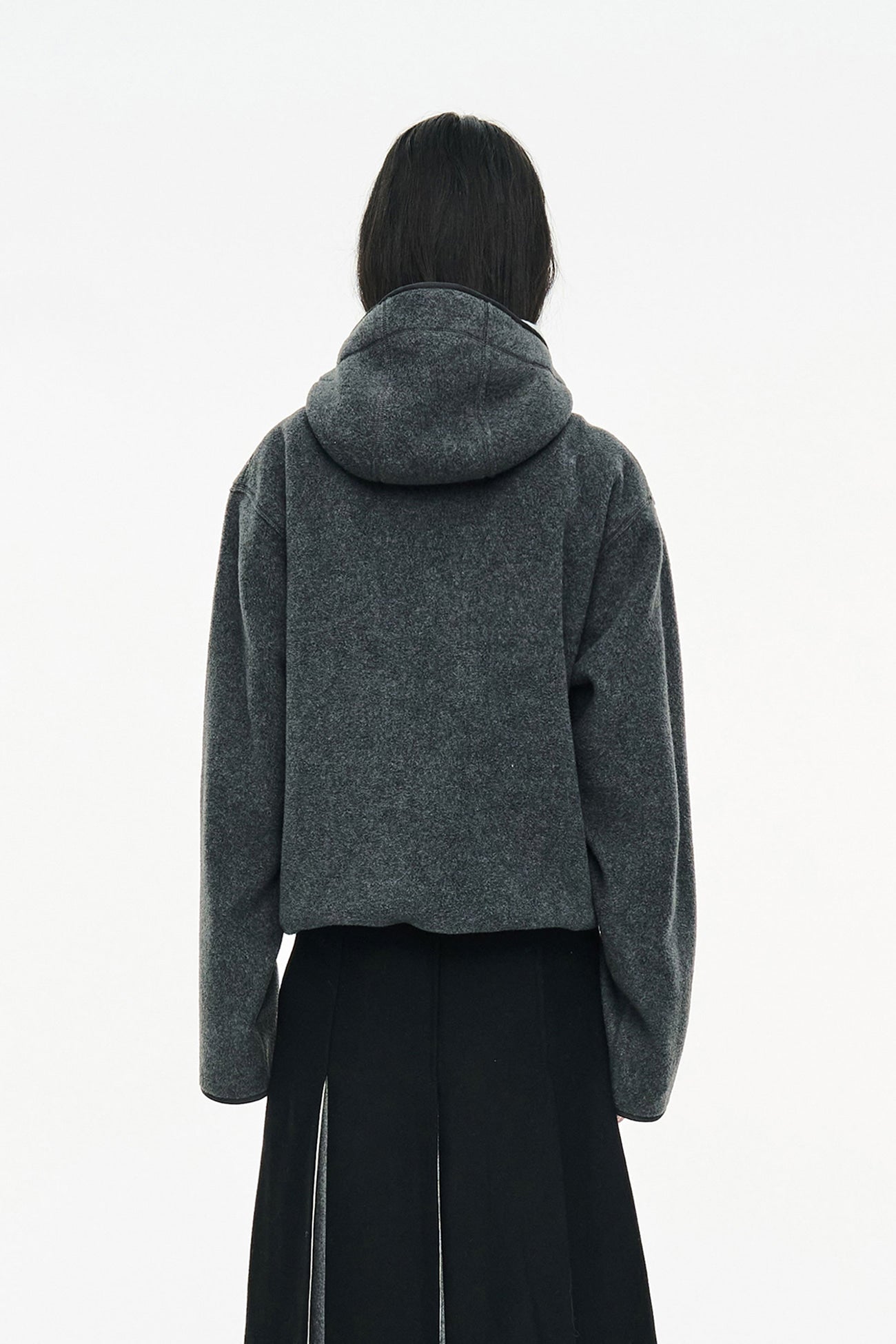 FLEECE HOODED ZIP UP / CHARCOAL