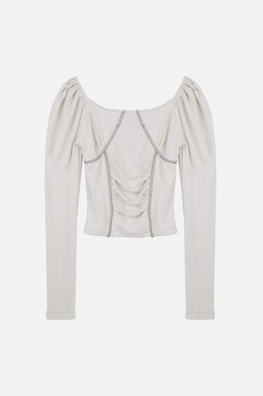 RUCHED SHIRRING TOP / GRAY
