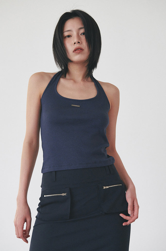 HALTER SLEEVELESS - NAVY