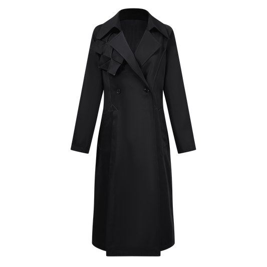 Hydrangea-patterned trench coat