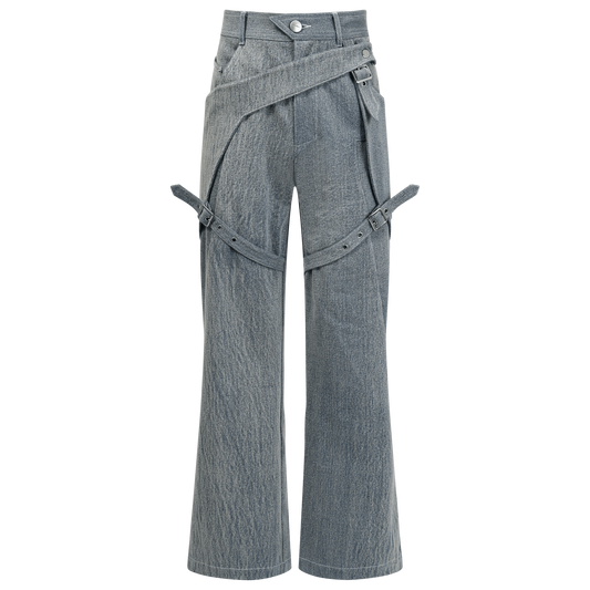 Belted layered jeans