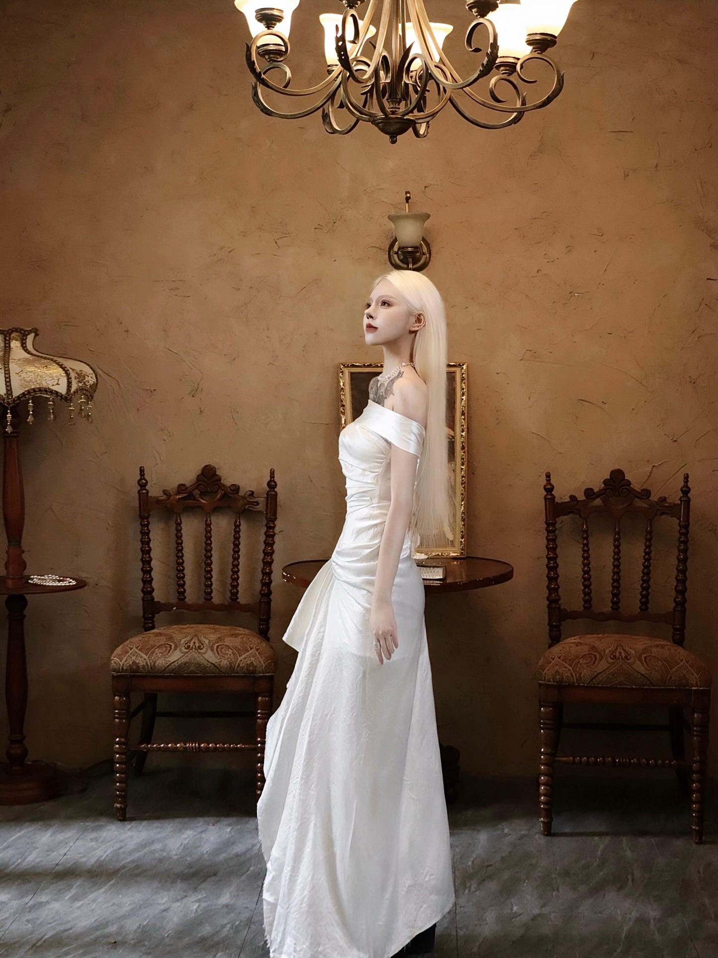 Magic Whisper Off-Shoulder Gown- Handmade- (Detachable Straps)-white