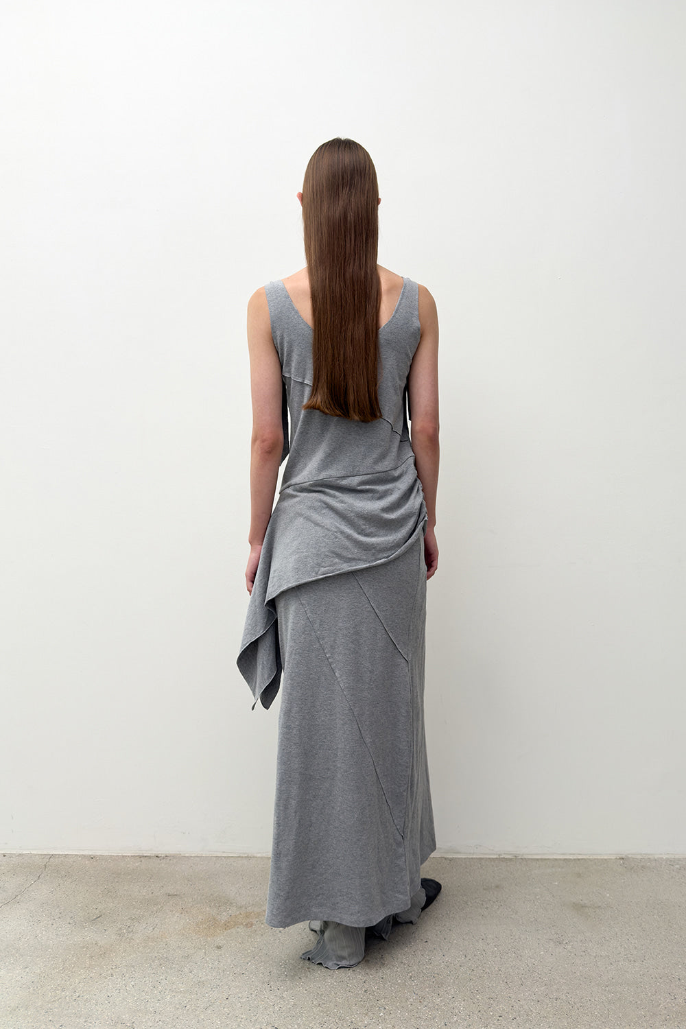 DOUBLE LAYERED LONG DRESS Melange Grey
