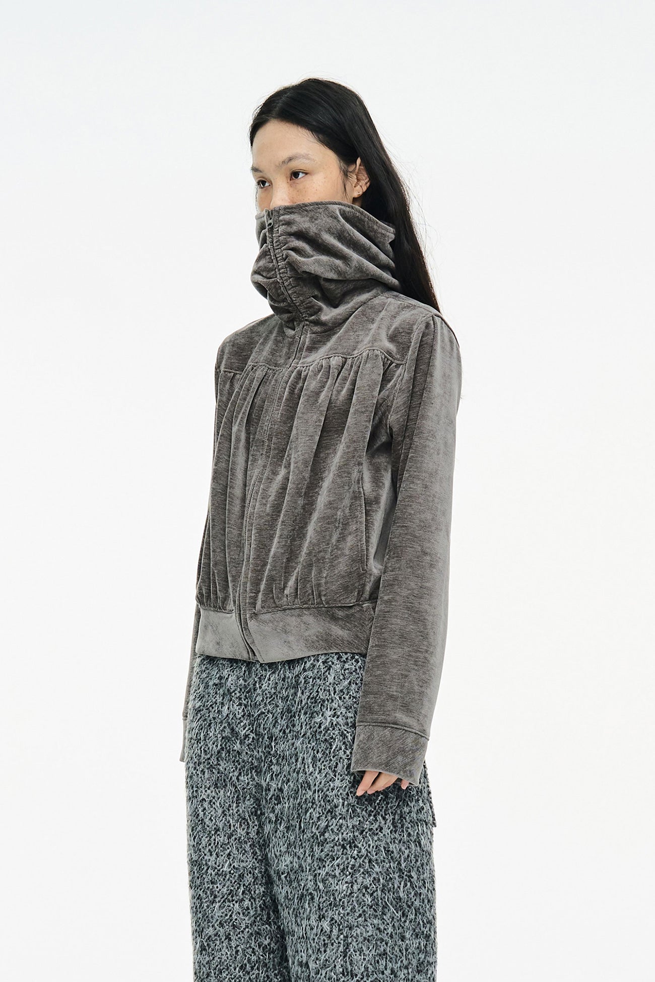 SHIRRING ZIP UP / GRAY