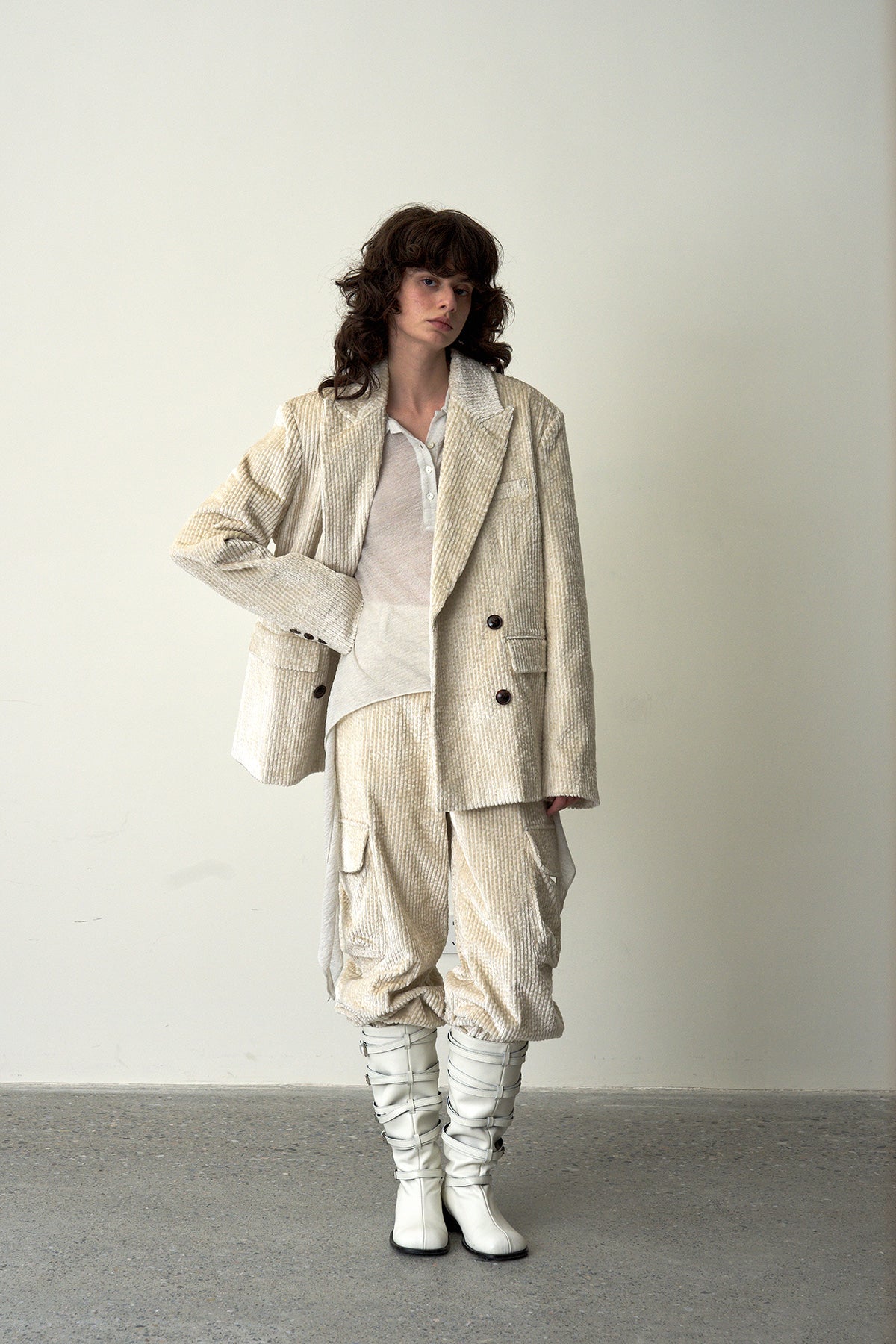 Corduroy Cargo Pants-White