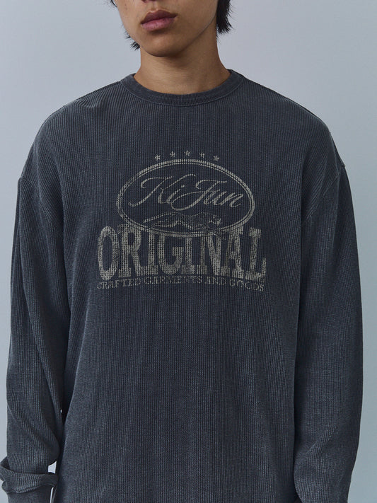 Kijun MEN|Original Logo Waffle Long Sleeve Tee Charcoal
