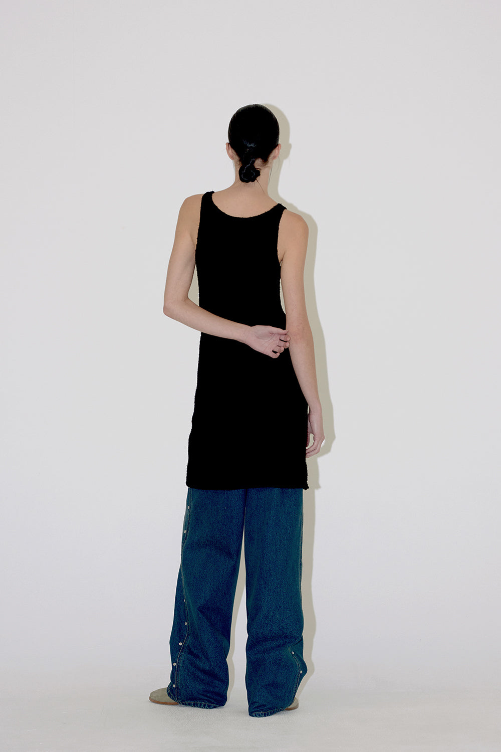 TERRY V NECK DRESS Black