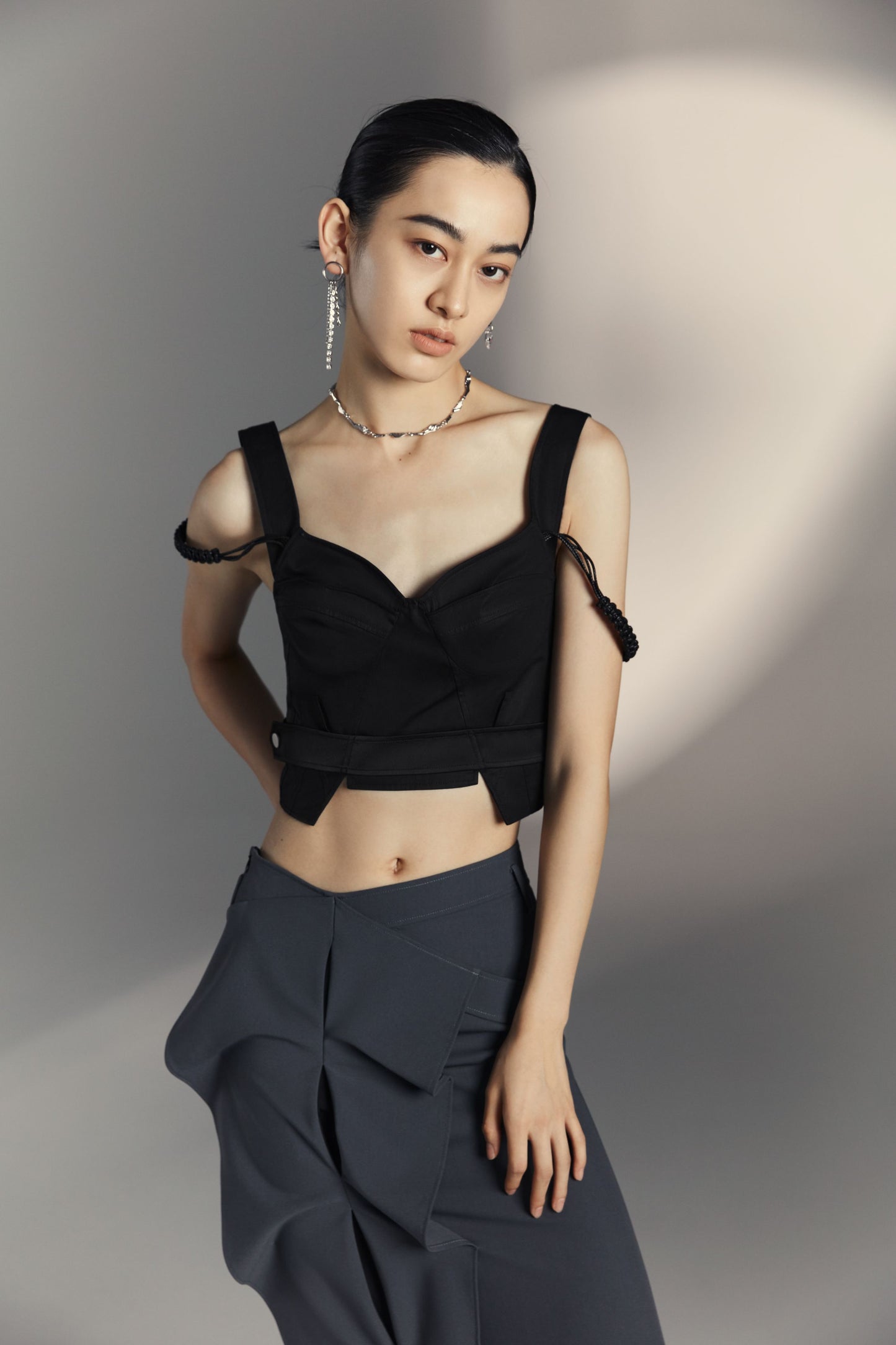 Wave Pleated and Asymmetric Half Skirt