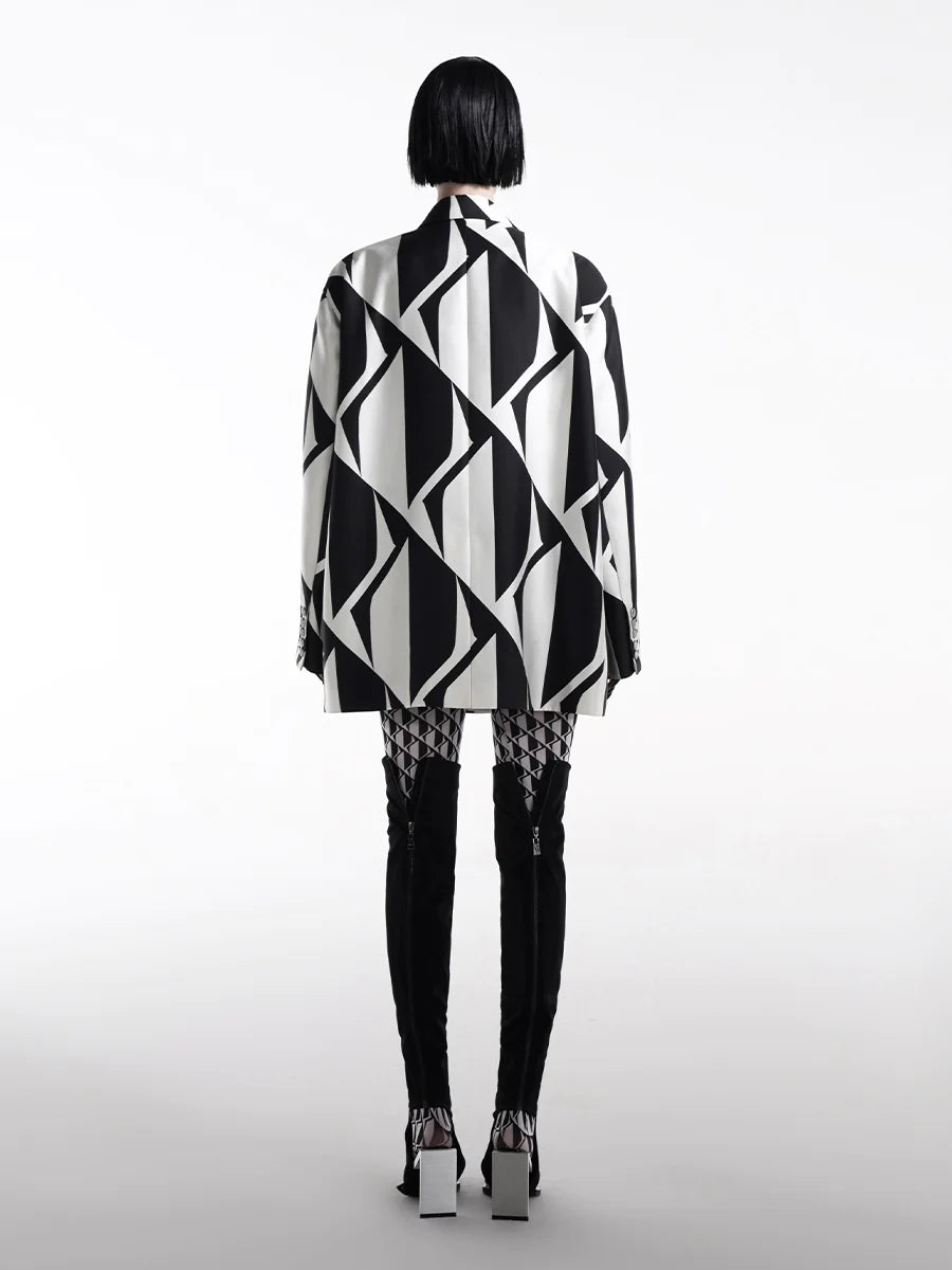 PRINTED DOUBLE-BREASED OVERSIZED BLAZER