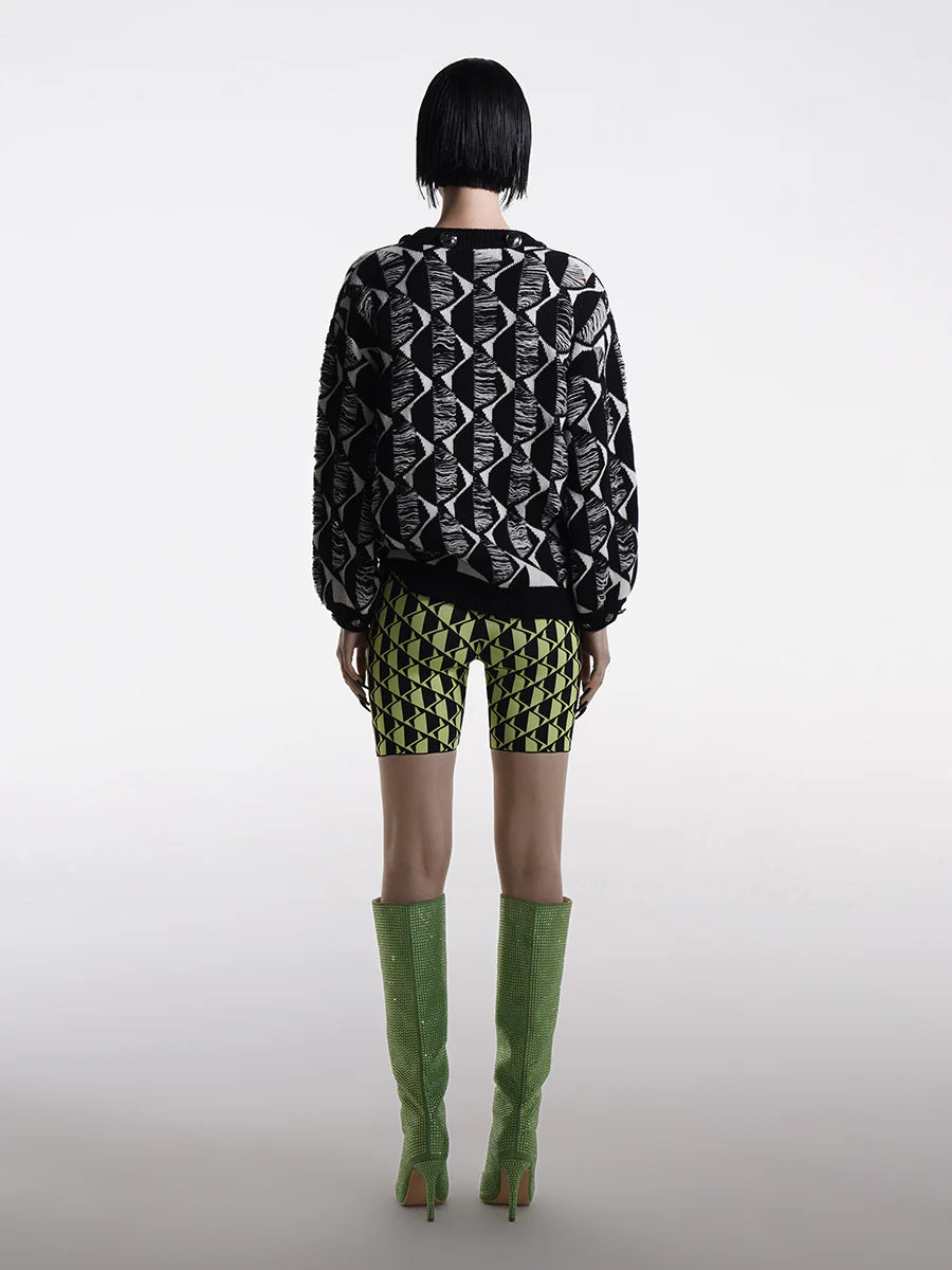 OVERSIZED BLACK PRINTED KNIT SWEATHER