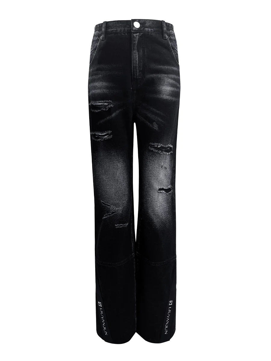 HIGH WAIST STRAIGHT JEANS WITH RIBBONS