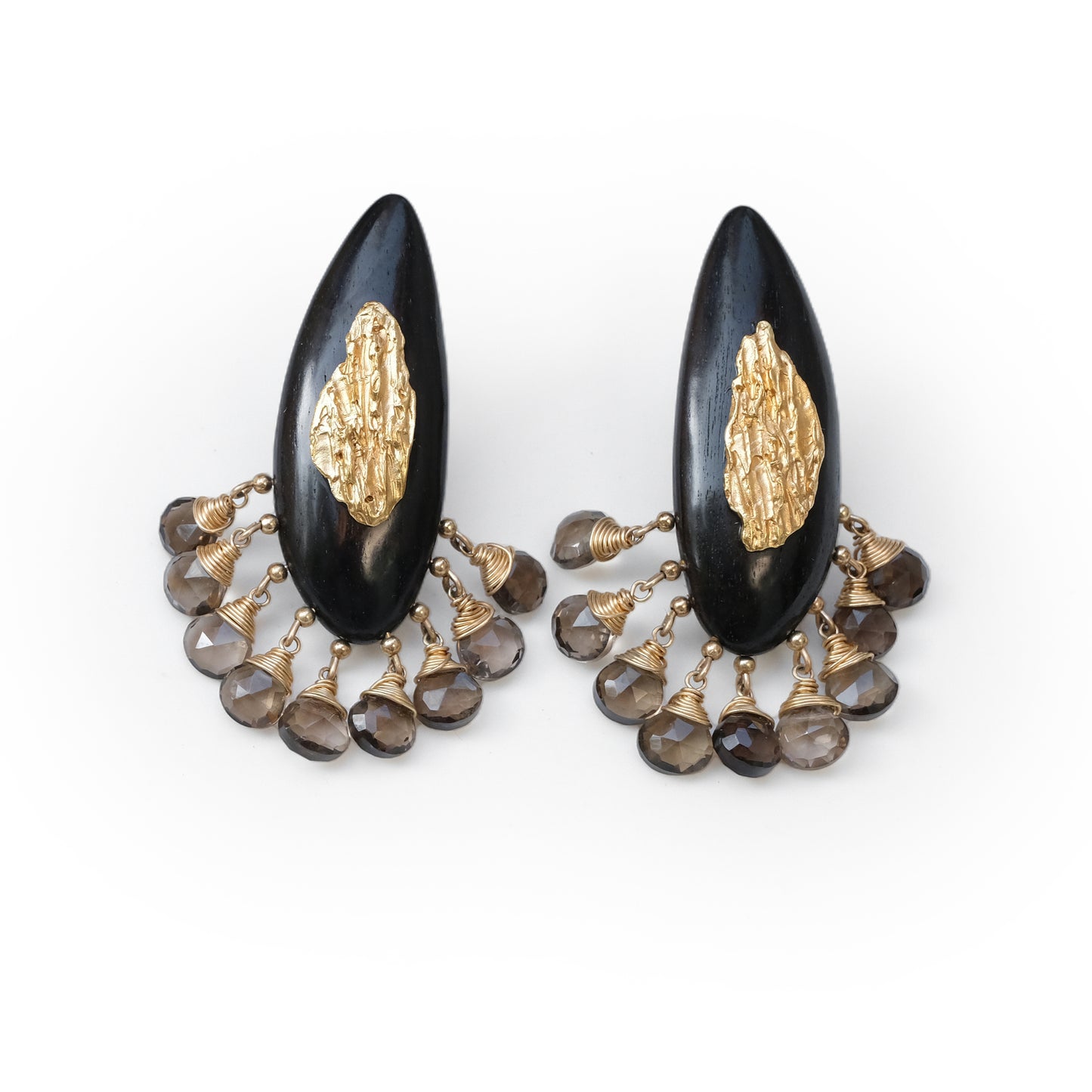 Li Realm Dewdrop Crystal Drop Earring Ebony Tea Crystal Silver Thick Gold Plated