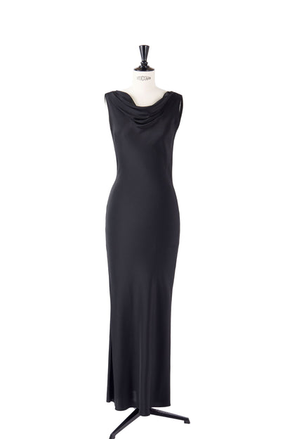 French Style Stretchy Black Cowl Neck Dress