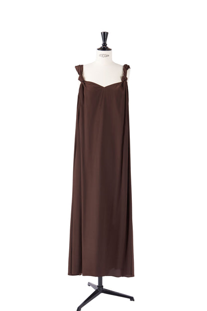 Coffee Color Silk Hand-tied Dress