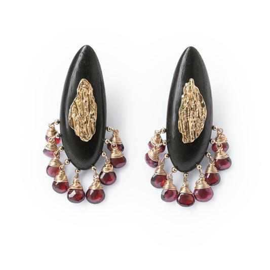 Li Realm Dewdrop Crystal Drop Earring Ebony Garnet Crystal Silver Thick Gold Plated