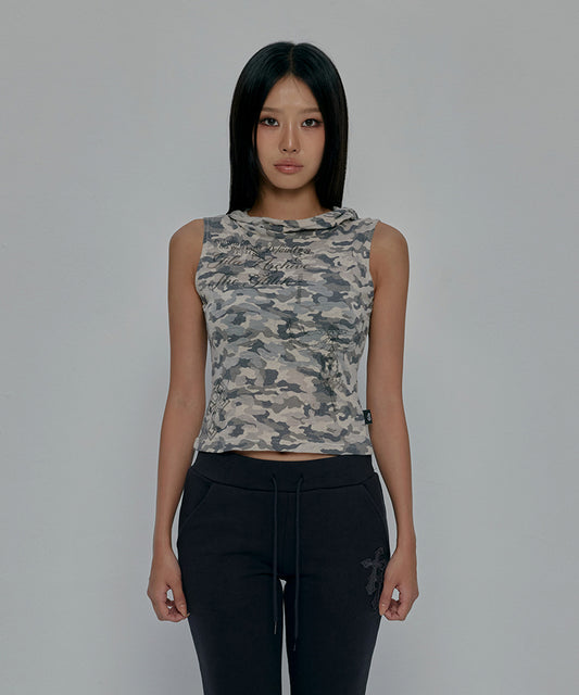 TATTOOED GRAPHIC COWL SLEEVELESS_CAMO