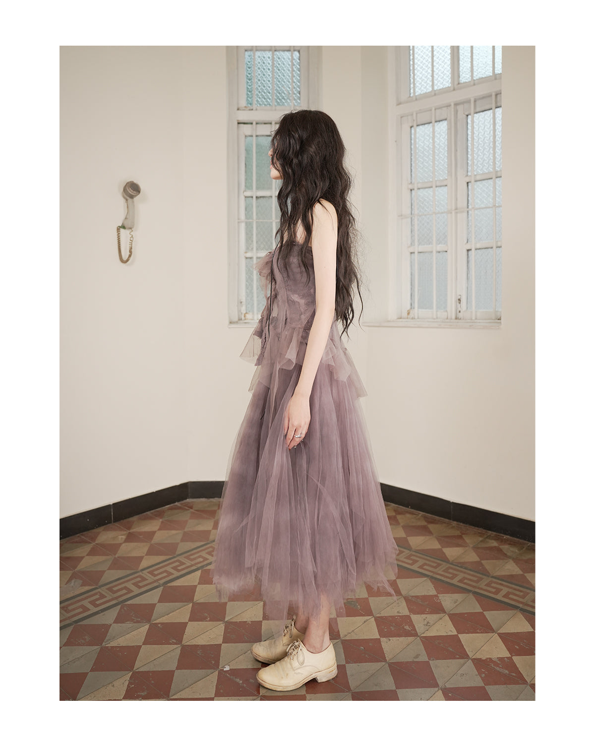 Patchwork Memory Tulle Strapless Dress Deep Chinese Gall Purple
