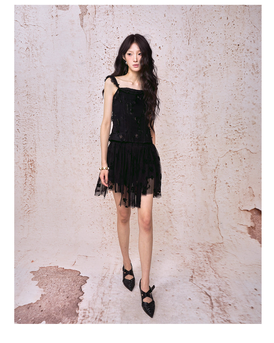 One-Shoulder Jacquard Bustier Top Black