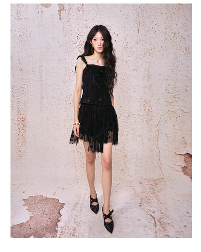 One-Shoulder Jacquard Bustier Top Black