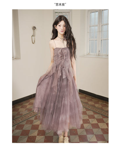 Patchwork Memory Tulle Strapless Dress Deep Chinese Gall Purple