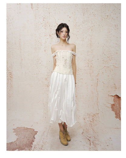 One-Shoulder Jacquard Bustier Top White